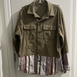 Olive Corduroy Jacket with Striped Detail